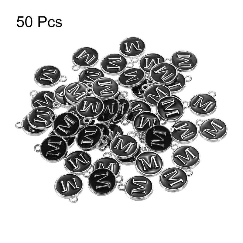 50 Pcs Alphabet M Enamel Letter Charm Enamel Initial Charm Black