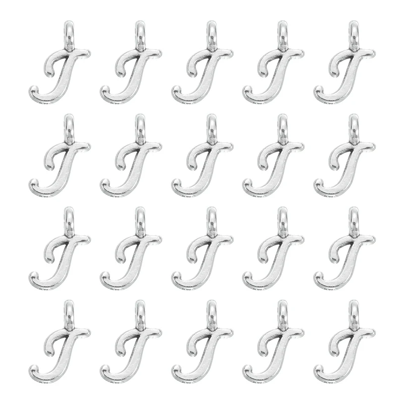 100Pcs A-Z Alphabet Charm, Metal Alphabet t Letter Charm Initial Charm, Silver