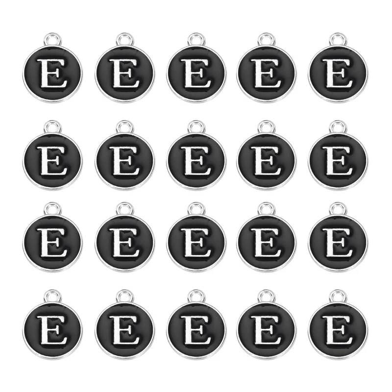 36pcs Letter E Pendants Double Sided Charm Enamel Alphabet Pendant White & Black