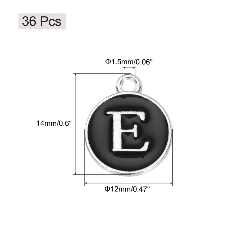 36pcs Letter E Pendants Double Sided Charm Enamel Alphabet Pendant White & Black