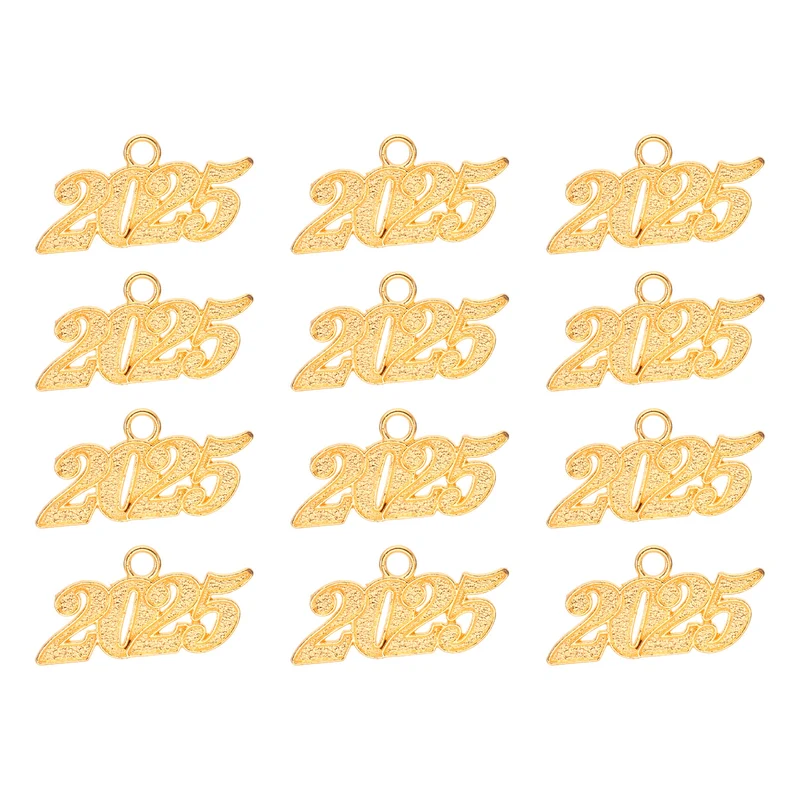 2025 Graduation Tassel Charm, 12 Pcs Alloy 2025 Year Large Letter Charm, Gold