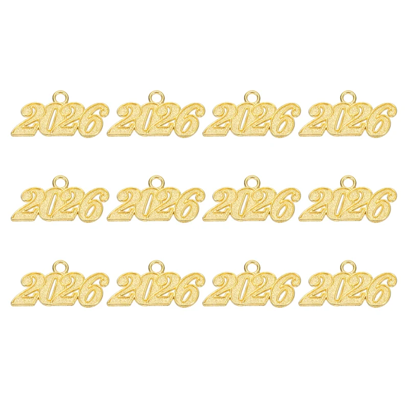 2026 Graduation Tassel Charm, 12 Pcs Alloy Year Medium Letter Charm, Gold