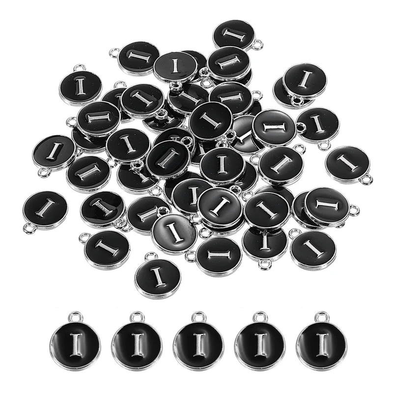 50 Pcs Alphabet I Enamel Letter Charm Enamel Initial Charm Black