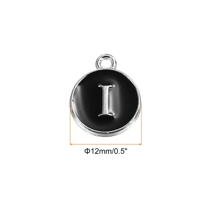 50 Pcs Alphabet I Enamel Letter Charm Enamel Initial Charm Black