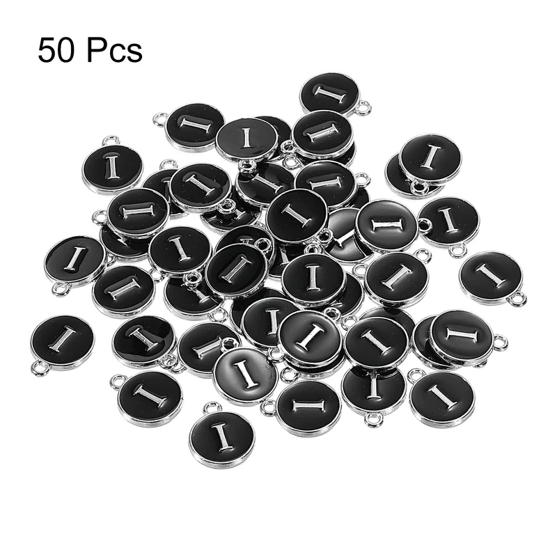 50 Pcs Alphabet I Enamel Letter Charm Enamel Initial Charm Black