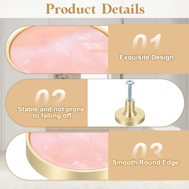 4Pcs Gold Cabinet Knobs 1-1/4" Round Knobs Cabinet Handles, Pink
