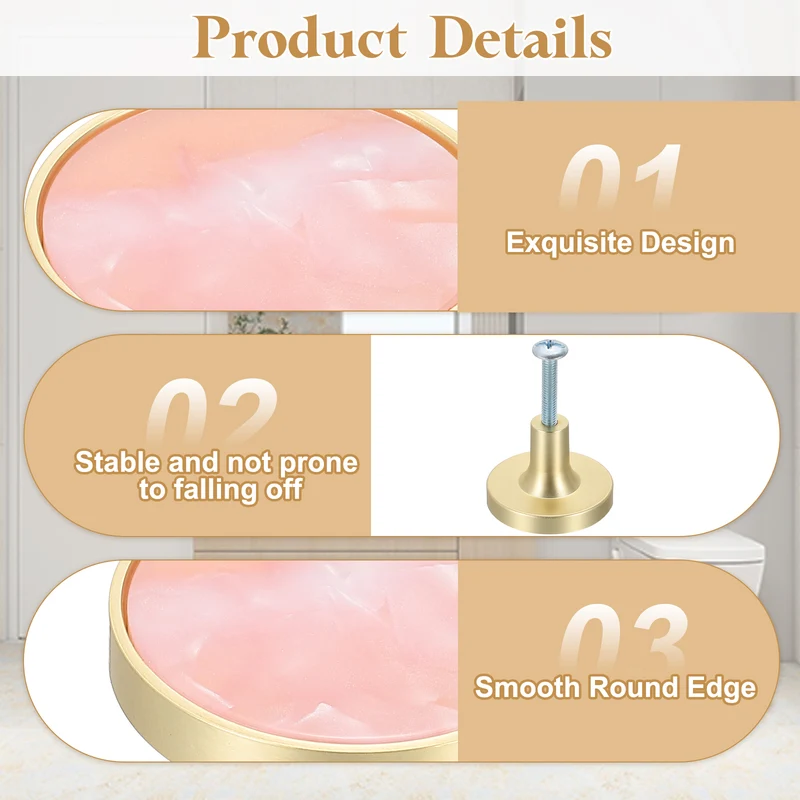 10Pcs Gold Cabinet Knobs 1-1/4" Round Knobs Cabinet Handles, Pink