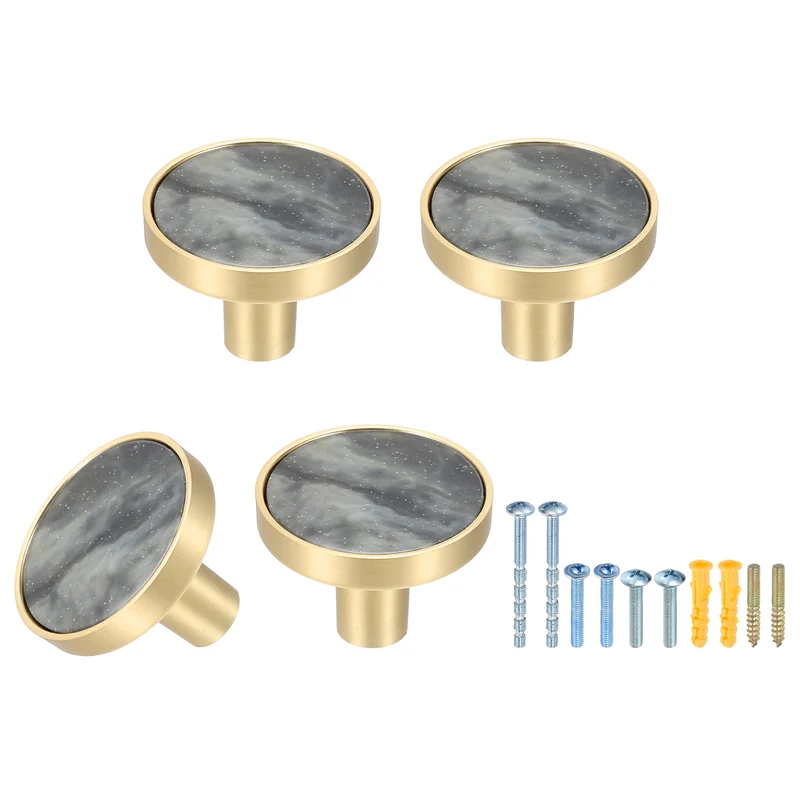 4Pcs Gold Cabinet Knobs 1-1/4" Round Knobs Cabinet Handles, Starry Sky