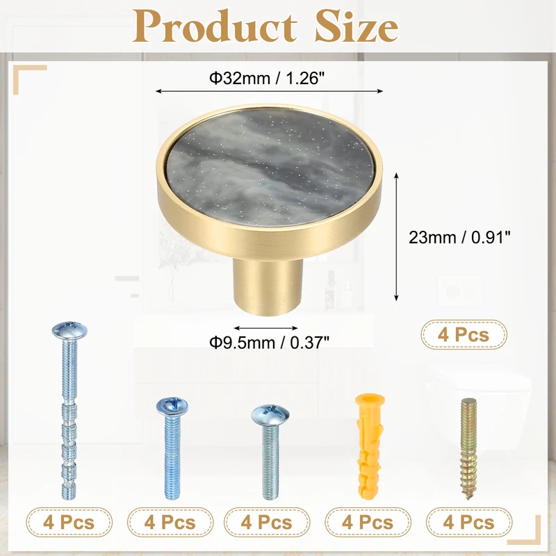 4Pcs Gold Cabinet Knobs 1-1/4" Round Knobs Cabinet Handles, Starry Sky