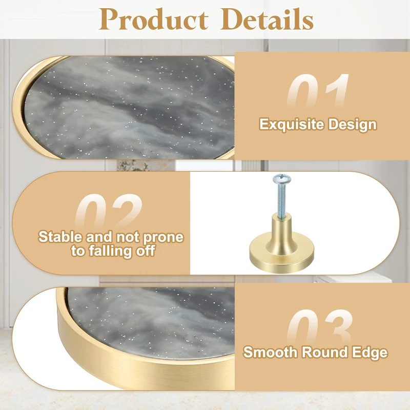 4Pcs Gold Cabinet Knobs 1-1/4" Round Knobs Cabinet Handles, Starry Sky