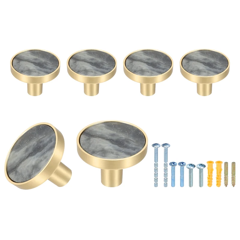 6Pcs Gold Cabinet Knobs 1-1/4" Round Knobs Cabinet Handles, Starry Sky