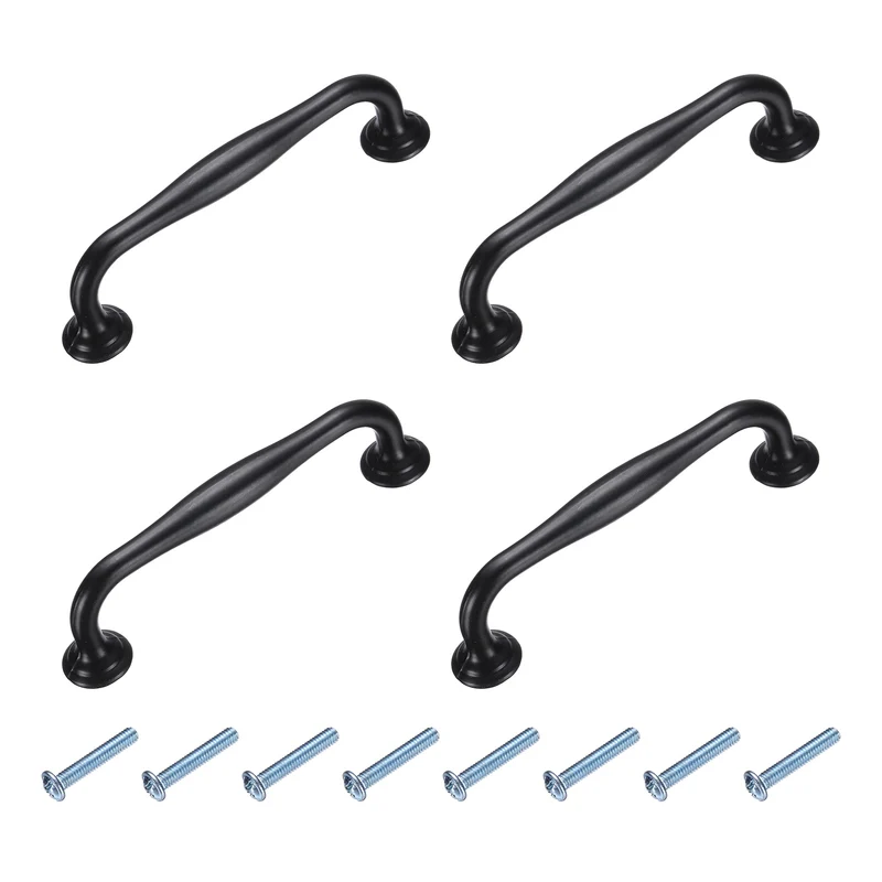 4 Pack Cabinet Handles, 3.7" Hole Center Solid Cabinet Pulls with Screw, Black