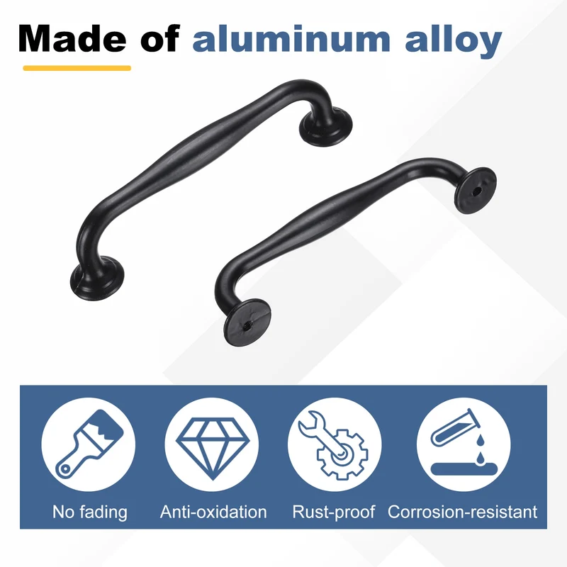 4 Pack Cabinet Handles, 3.7" Hole Center Solid Cabinet Pulls with Screw, Black