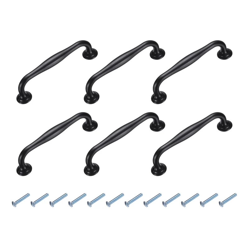 6 Pack Cabinet Handles, 3.7" Hole Center Solid Cabinet Pulls with Screw, Black