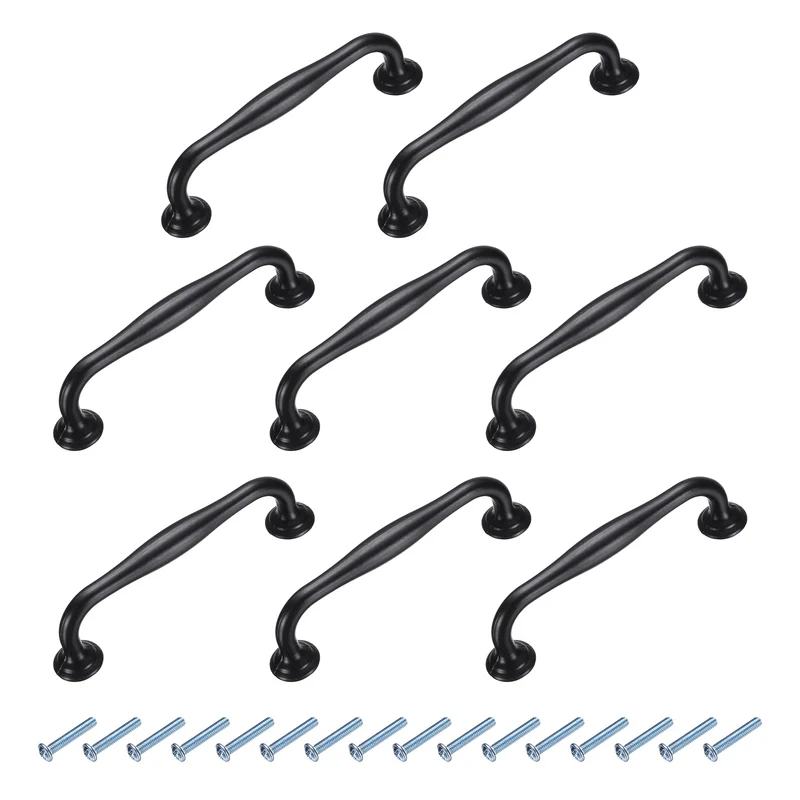 8 Pack Cabinet Handles, 3.7" Hole Center Solid Cabinet Pulls with Screw, Black
