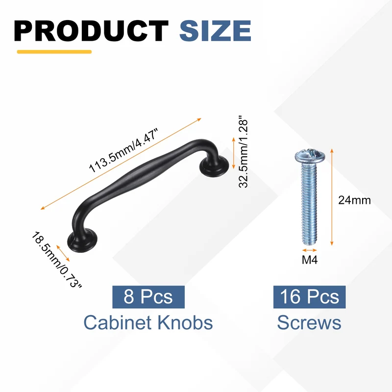 8 Pack Cabinet Handles, 3.7" Hole Center Solid Cabinet Pulls with Screw, Black