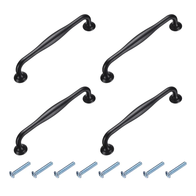 4 Pack Cabinet Handles, 5" Hole Center Solid Cabinet Pulls with Screw, Black