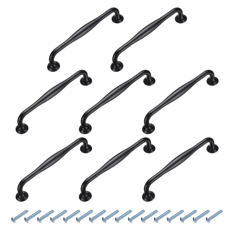 8 Pack Cabinet Handles, 5" Hole Center Solid Cabinet Pulls with Screw, Black