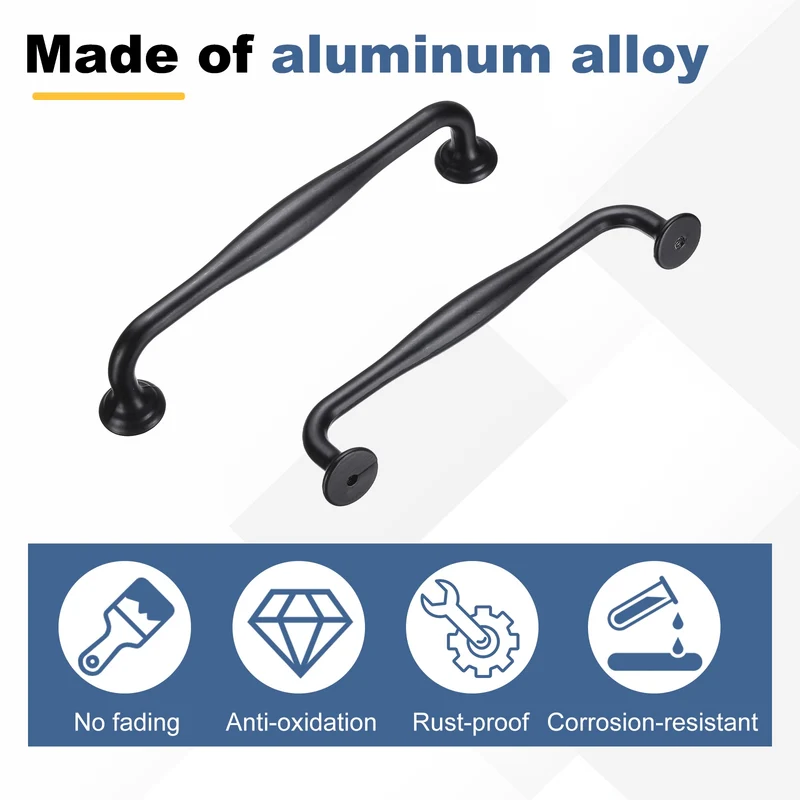 8 Pack Cabinet Handles, 5" Hole Center Solid Cabinet Pulls with Screw, Black