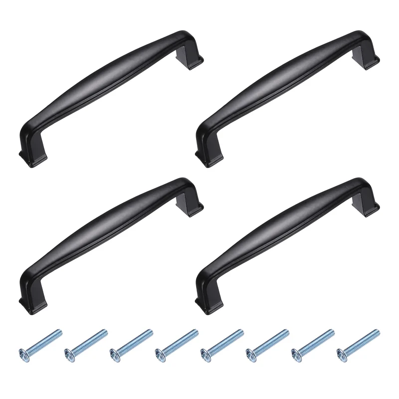 4 Pack Cabinet Handles, 3.7" Hole Center Solid Cabinet Pulls with Screws, Black