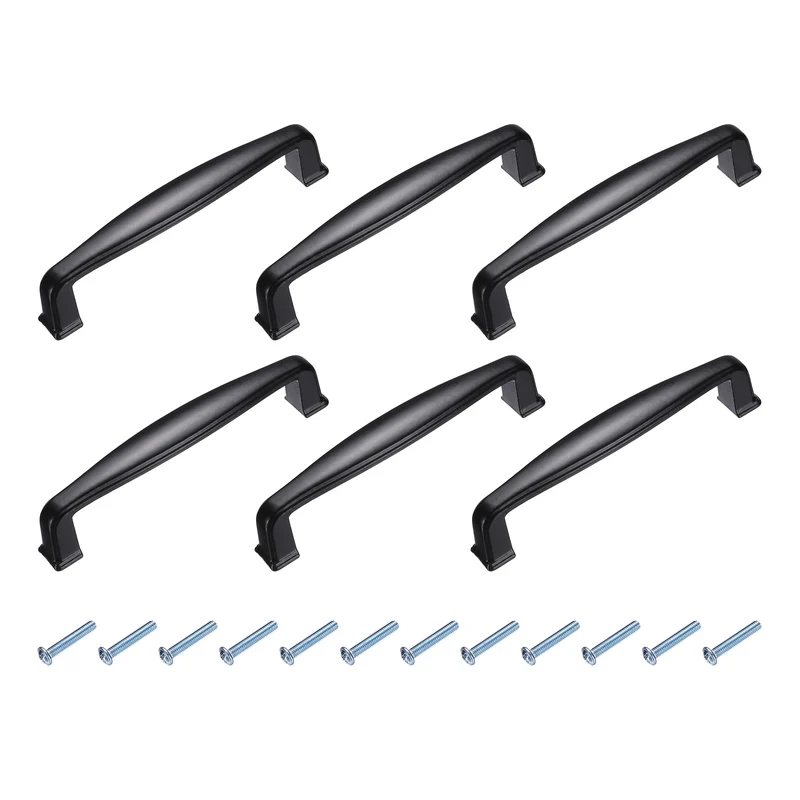 6 Pack Cabinet Handles, 3.7" Hole Center Solid Cabinet Pulls with Screws, Black