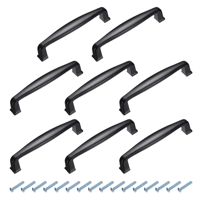 8 Pack Cabinet Handles, 3.7" Hole Center Solid Cabinet Pulls with Screws, Black
