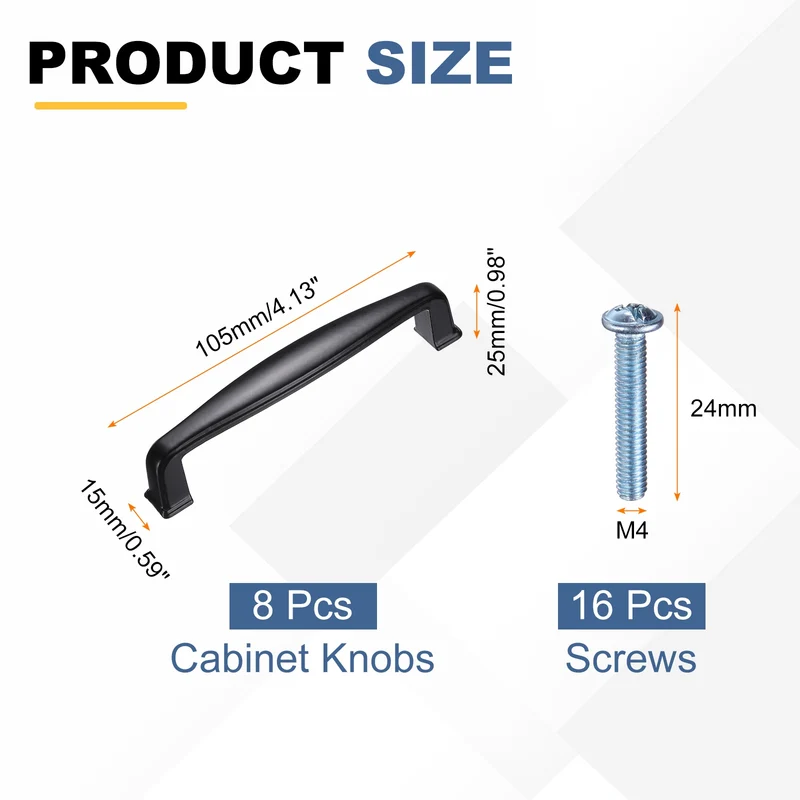 8 Pack Cabinet Handles, 3.7" Hole Center Solid Cabinet Pulls with Screws, Black