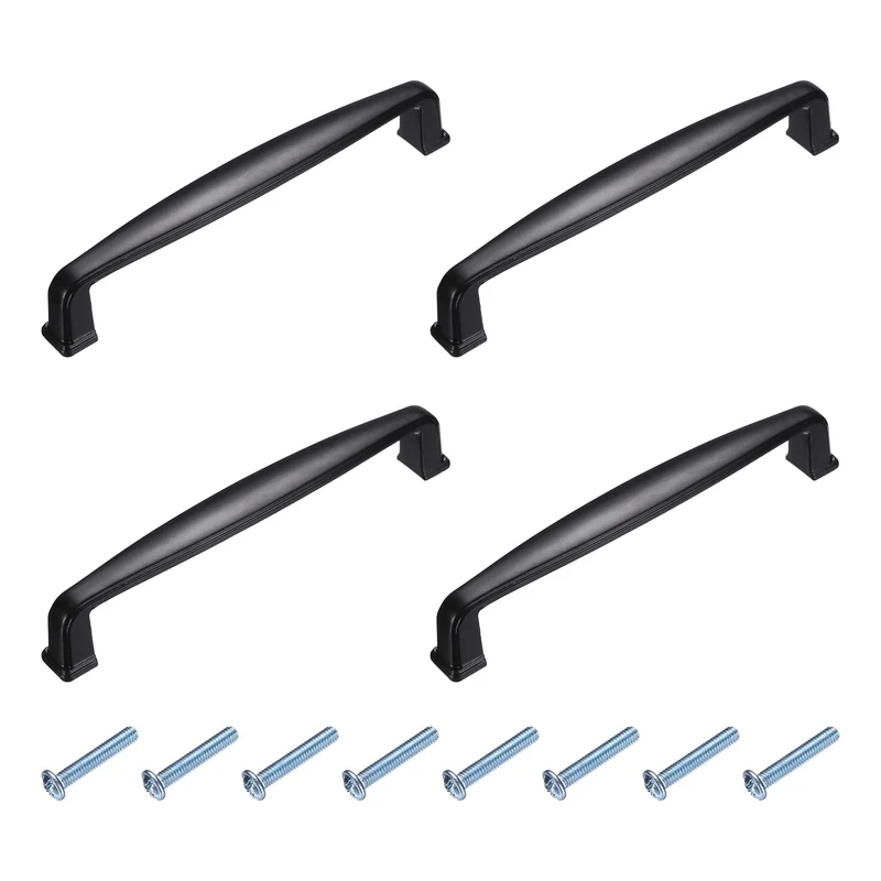 4 Pack Cabinet Handles, 5" Hole Center Solid Cabinet Pulls with Screws, Black