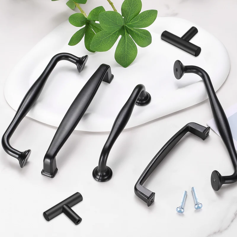 4 Pack Cabinet Handles, 5" Hole Center Solid Cabinet Pulls with Screws, Black