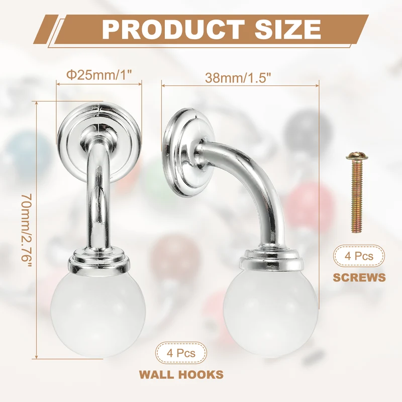 4 Pcs Wall Hooks, Ceramic Drawer Door Cabinet Single Hook Handle, White