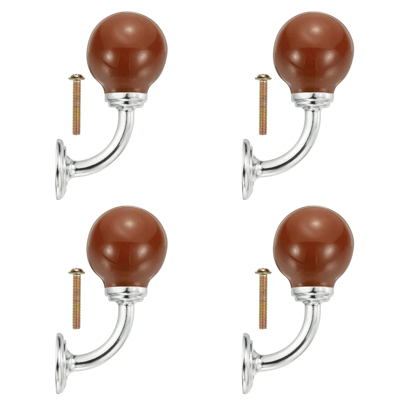 4 Pcs Wall Hooks, Ceramic Drawer Door Cabinet Single Hook Handle, Brown