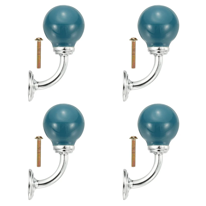 4 Pcs Wall Hooks, Ceramic Drawer Door Cabinet Single Hook Handle, Blue