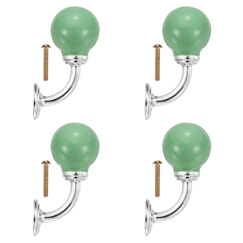 4 Pcs Wall Hooks, Ceramic Drawer Door Cabinet Single Hook Handle, Green