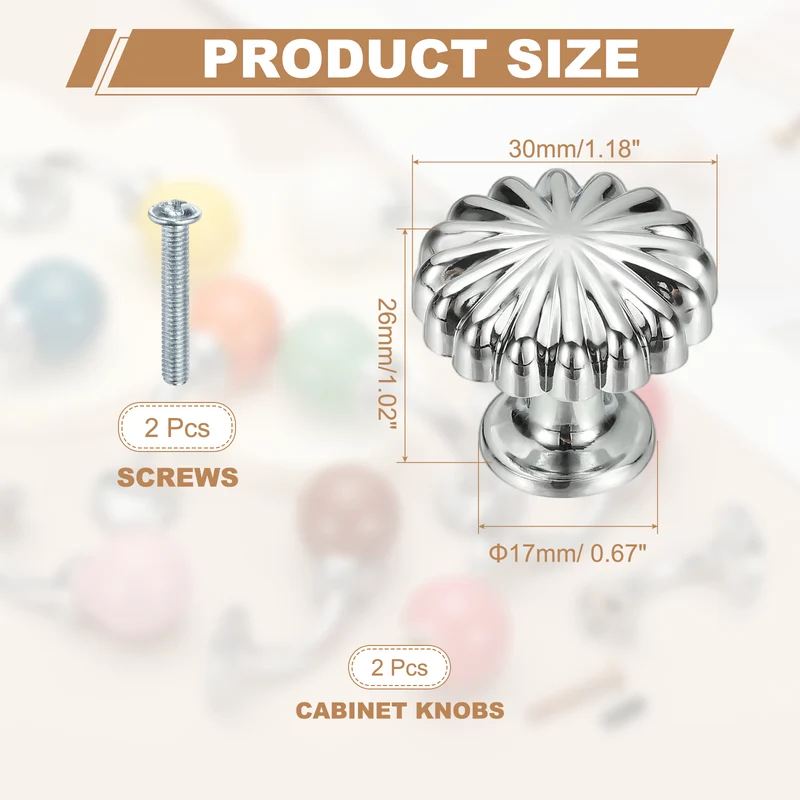 2Pcs Cabinet Knobs 1 Inch Pumpkin Dresser Knobs Cabinet Handles Bright Silver