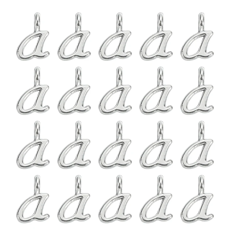 100Pcs A-Z Alphabet Charm, Metal Alphabet A Letter Charm Initial Charm, Silver