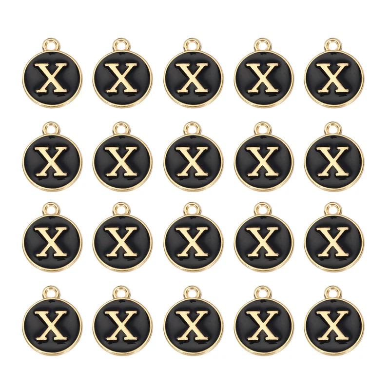 36pcs Letter X Pendants Double Sided Charm Enamel Alphabet Pendant Gold & Black