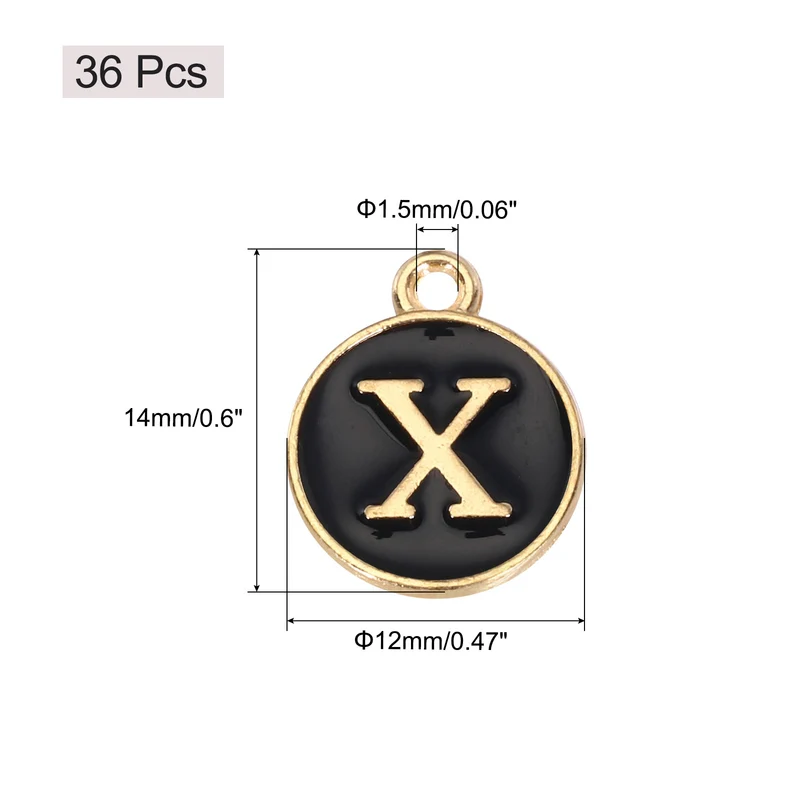 36pcs Letter X Pendants Double Sided Charm Enamel Alphabet Pendant Gold & Black