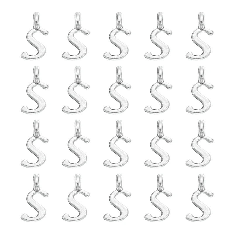 100Pcs A-Z Alphabet Charm, Metal Alphabet S Letter Charm Initial Charm, Silver