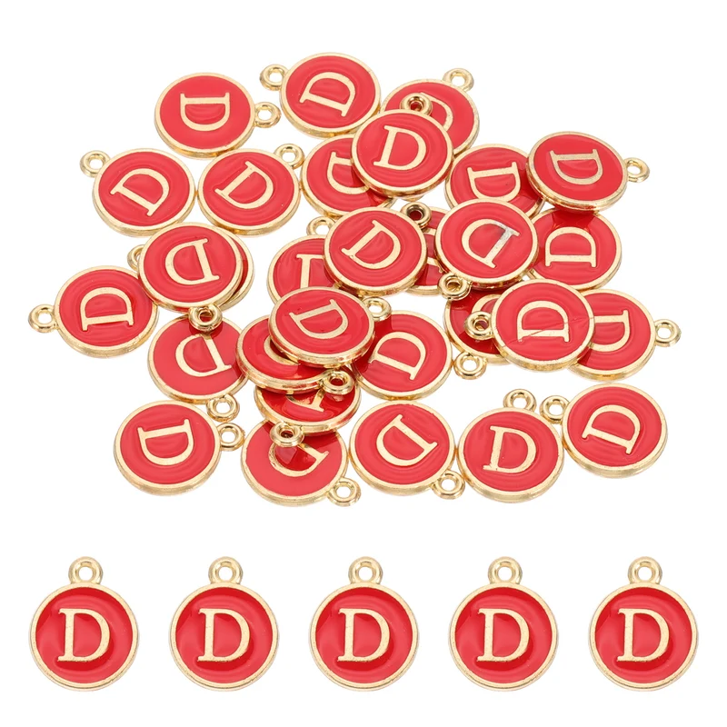 Letter Charm, 30 Pcs Capital Initial Alphabet D Letter Charm for Bracelet, Red