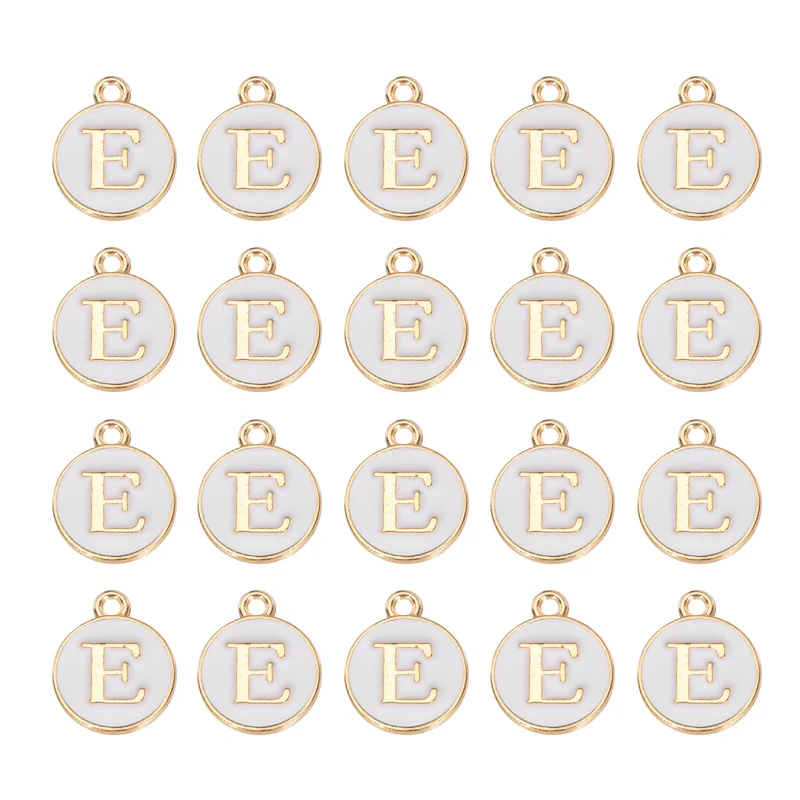 36pcs Letter E Pendants Double Sided Charm Enamel Alphabet Pendant Gold & White