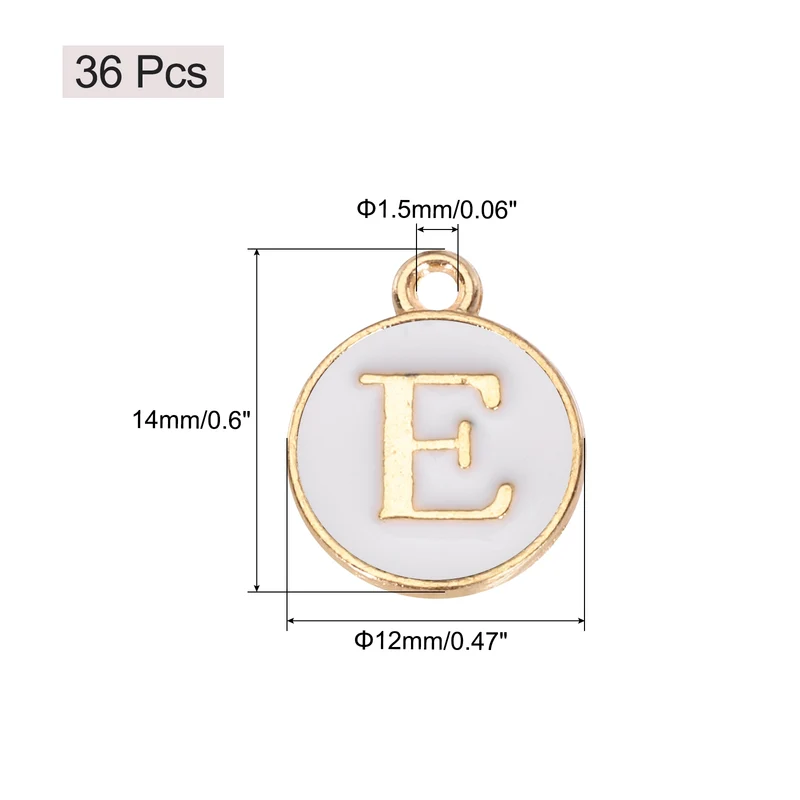 36pcs Letter E Pendants Double Sided Charm Enamel Alphabet Pendant Gold & White