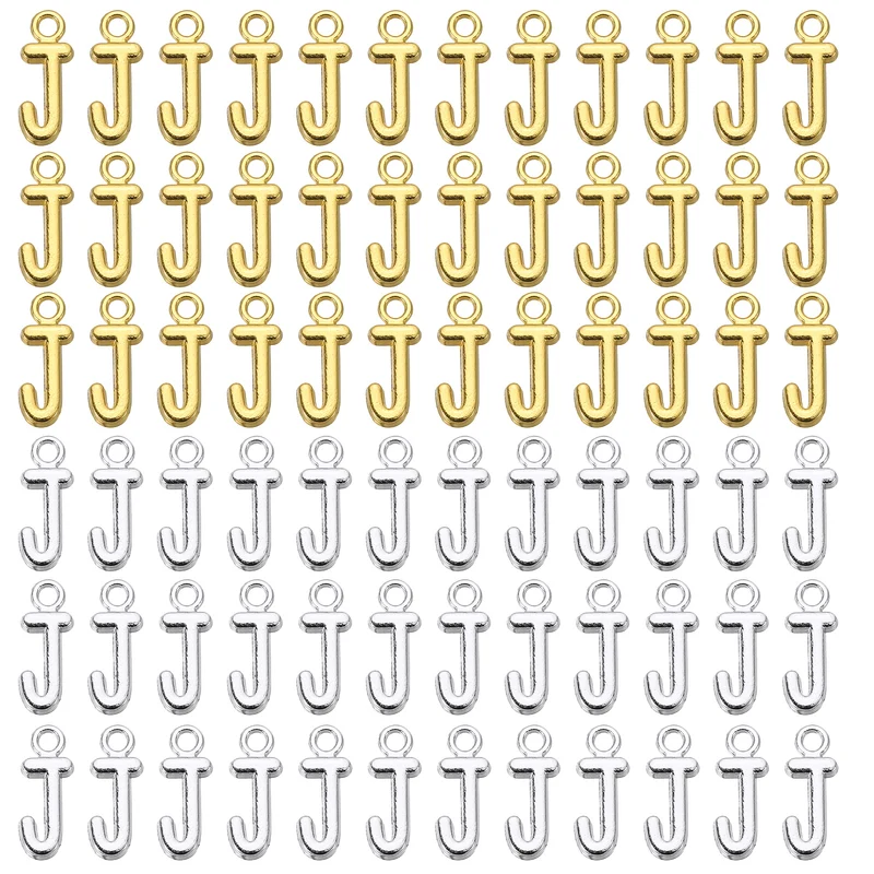 0.4" Letter Charm A-Z for Jewelry Making - J (100 Pack, Dark Silver/Gold)