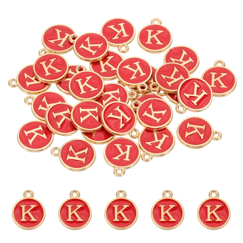 Letter Charm, 30 Pcs Capital Initial Alphabet K Letter Charm for Bracelet, Red