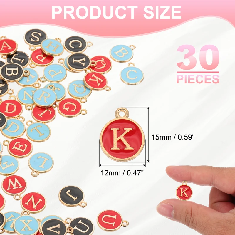 Letter Charm, 30 Pcs Capital Initial Alphabet K Letter Charm for Bracelet, Red