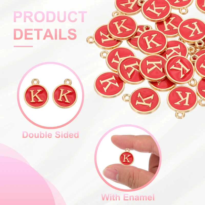 Letter Charm, 30 Pcs Capital Initial Alphabet K Letter Charm for Bracelet, Red