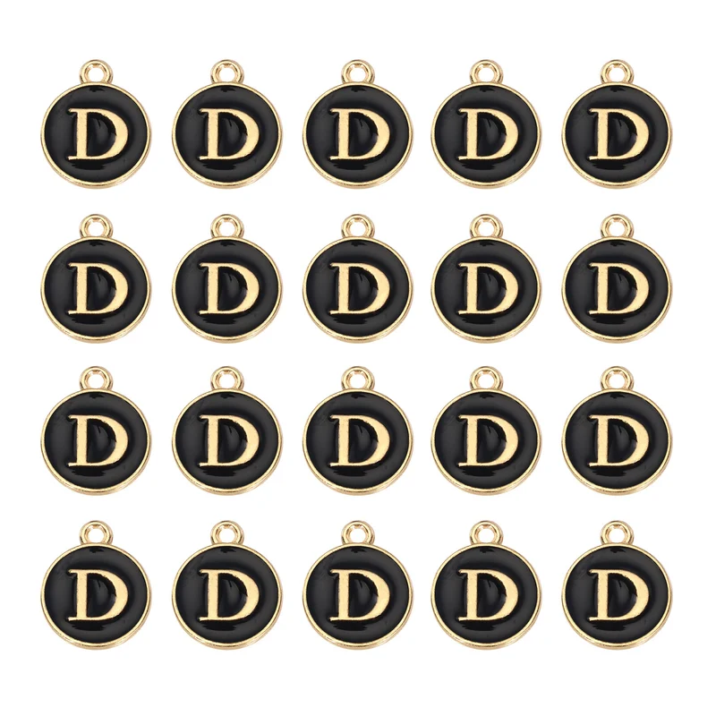 36pcs Letter D Pendants Double Sided Charm Enamel Alphabet Pendant Gold & Black