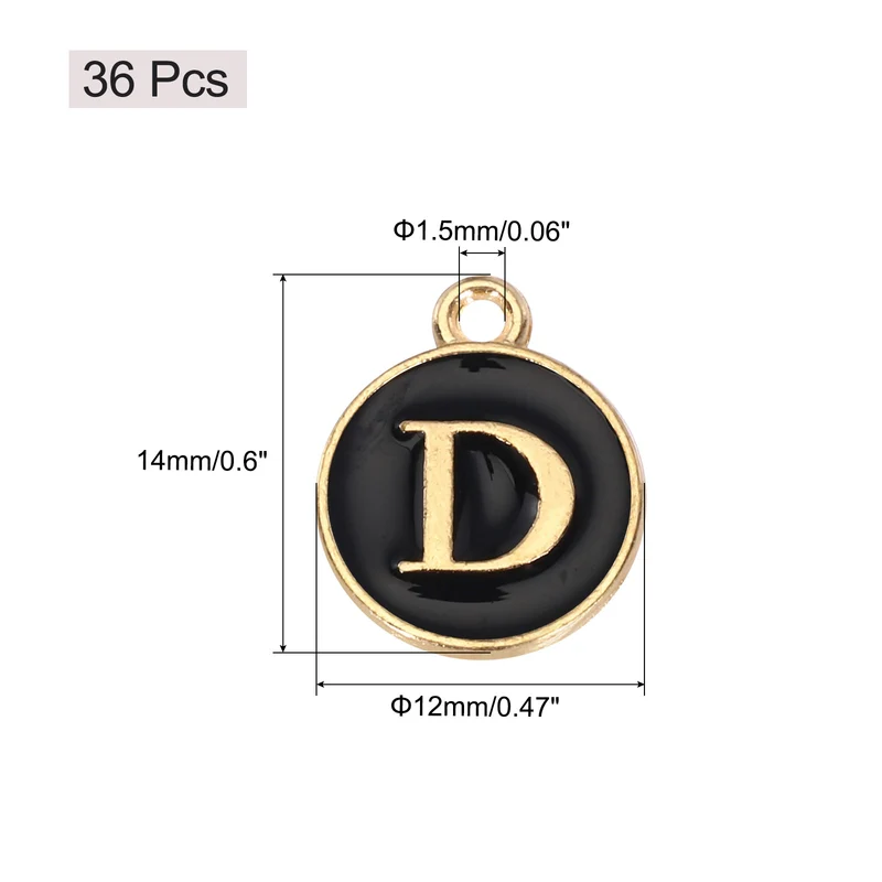 36pcs Letter D Pendants Double Sided Charm Enamel Alphabet Pendant Gold & Black