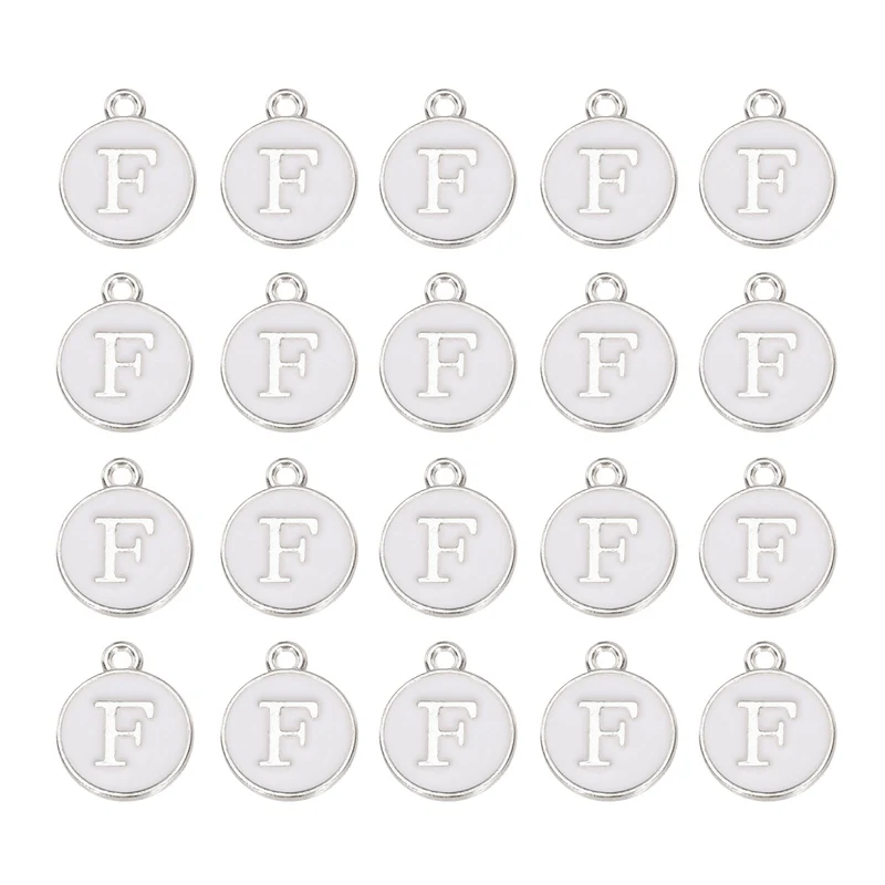 36pcs Letter F Pendants Double Sided Charm Enamel Alphabet Pendant White & White