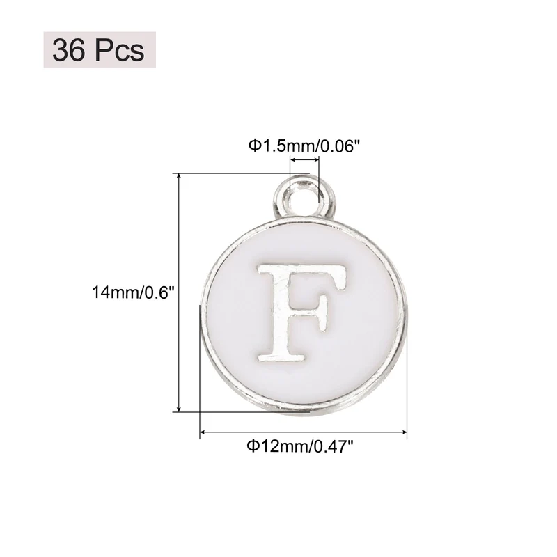 36pcs Letter F Pendants Double Sided Charm Enamel Alphabet Pendant White & White