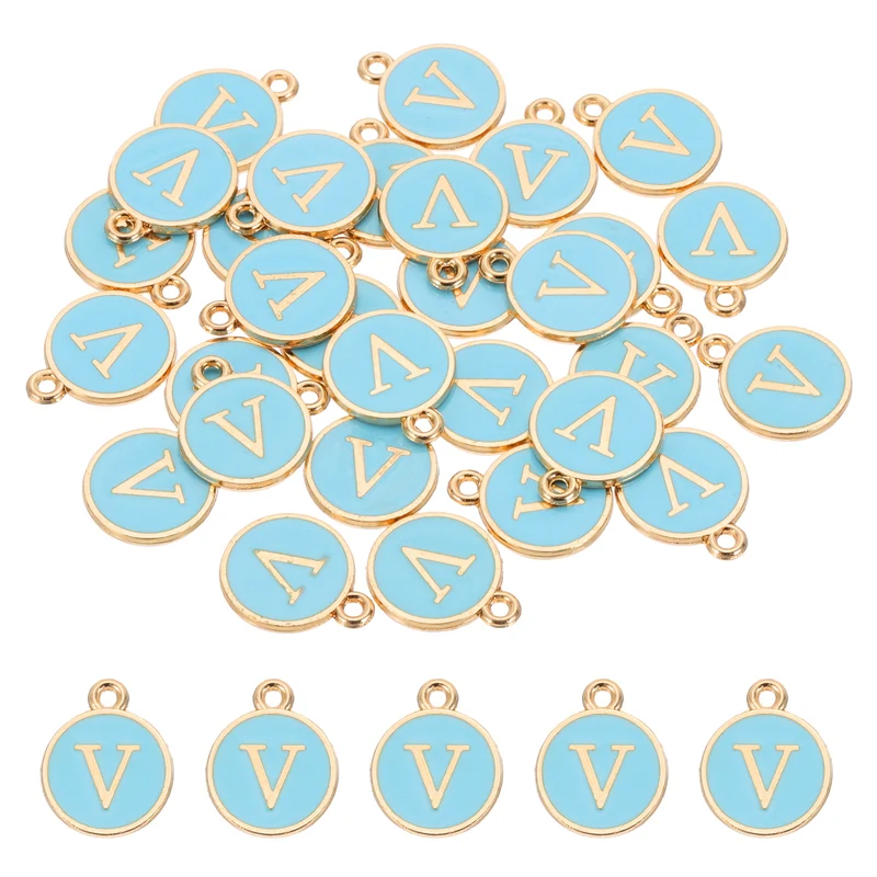 Letter Charm, 30 Pcs Capital Initial Alphabet V Letter Charm for Bracelet, Blue